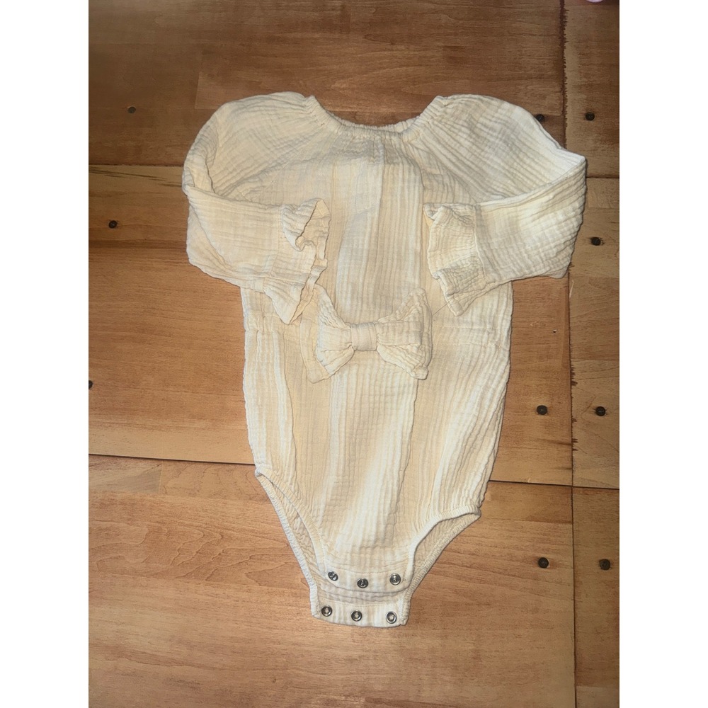 Grayson Collective Baby Girls Cream‎ Muslin Ruffle Sleeve Bodysuit Bow 3-6M